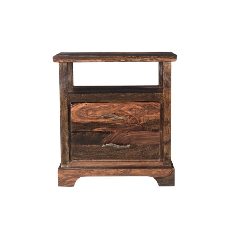 HomeRoots 27" Dark Brown Solid Wood Two Drawer Nightstand image number 2
