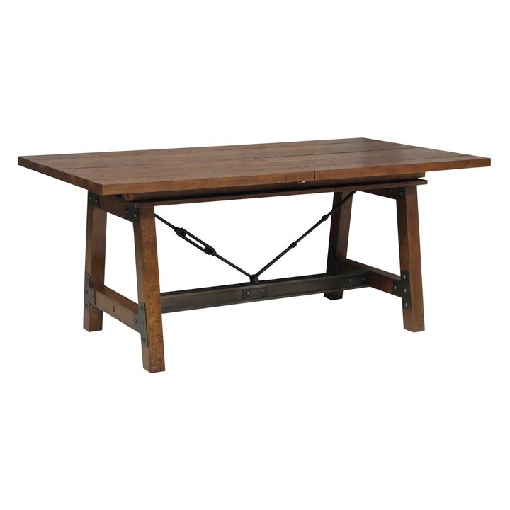 Unique Look Wood Framing 1pc Dining Table w Extension Leaf Industrial Design Casual Dining Furniture