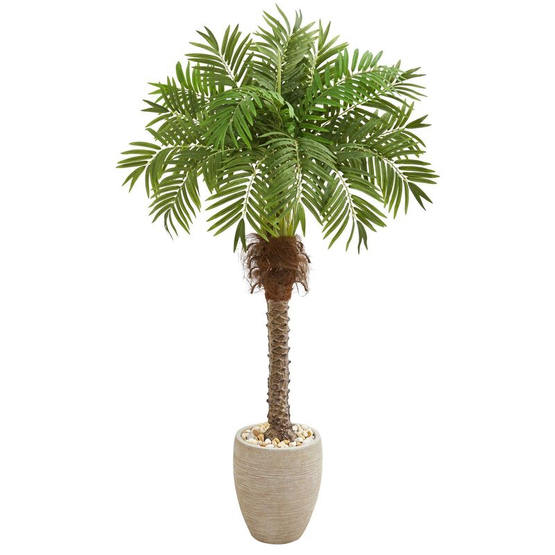 Nearly Natural 63-in Robellini Palm Artificial Tree in Sandstone Planter image number 1