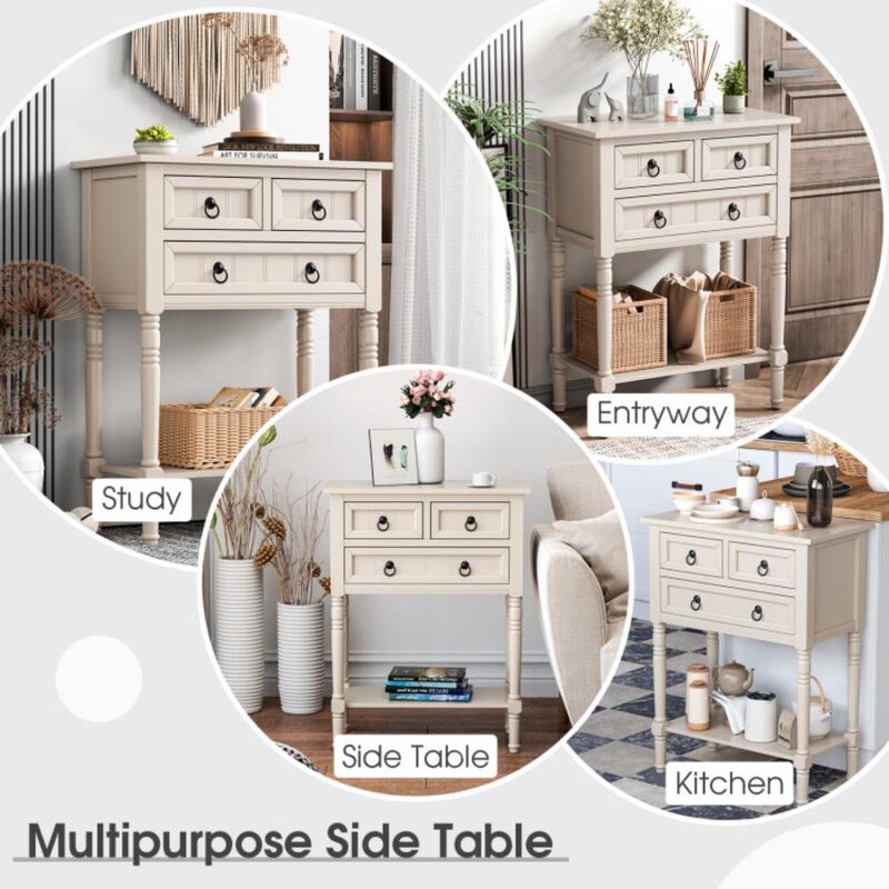 Hivvago Narrow Entryway Console Table with 3 Storage Drawers and Open Bottom Shelf