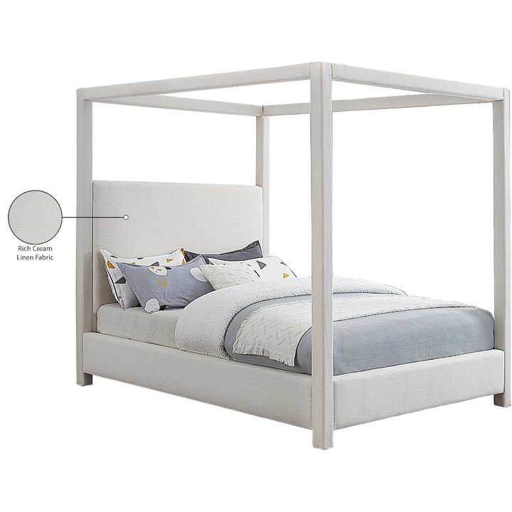 Meridian Furniture Emerson Cream Linen Textured Fabric King Bed