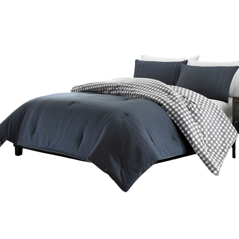 100% Cotton Comforter Set – Plaid Reversible Bedding for All Seasons