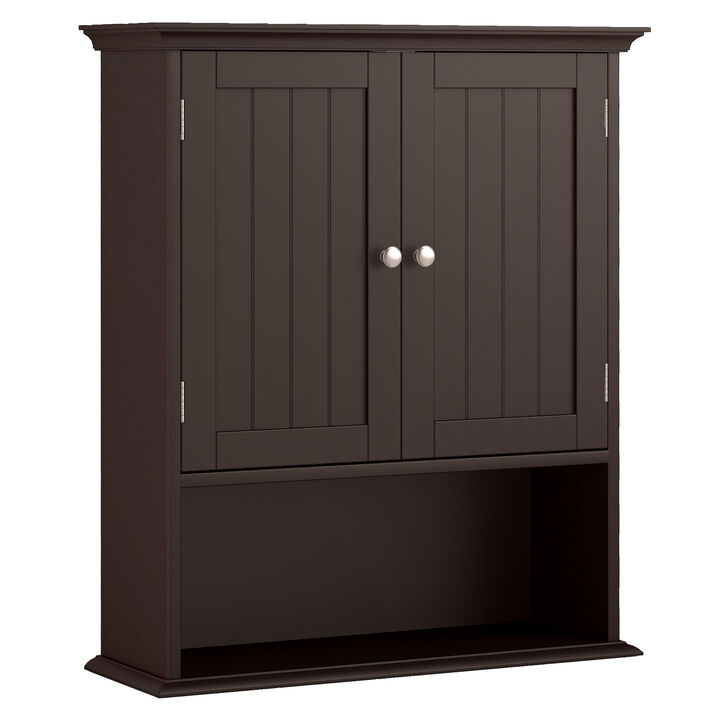 Wall Hanging Bathroom Cabinet with Enclosed Storage and Open Shelves
