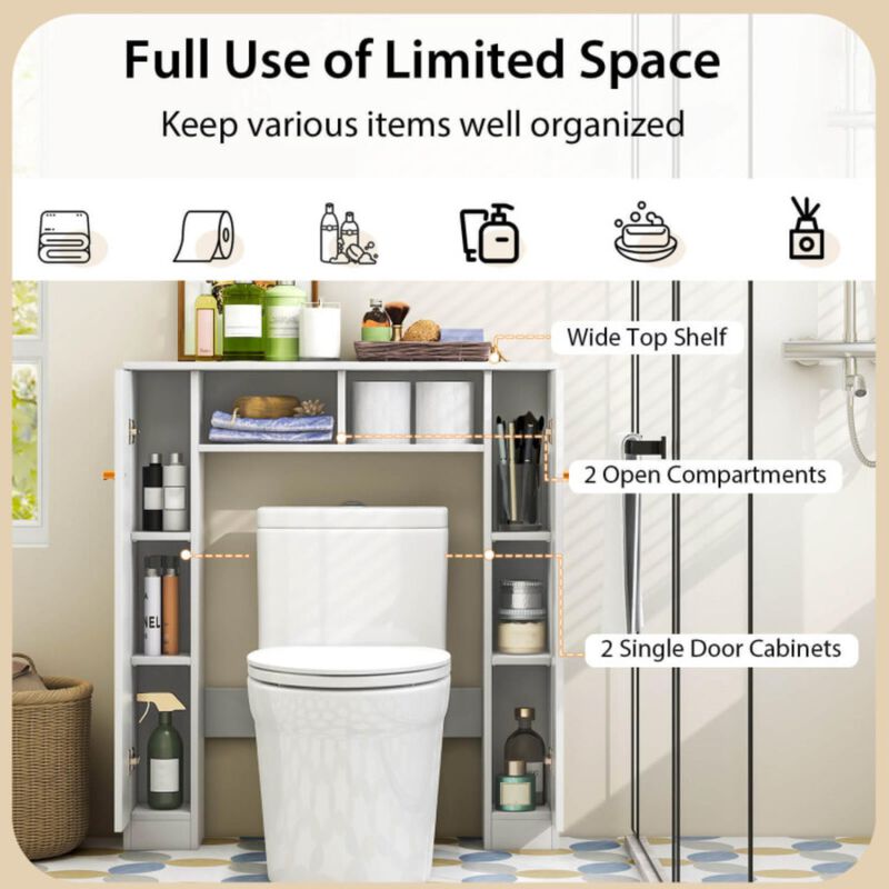 Hivvago Over The Toilet Storage Cabinet with 2 Open Compartments and 4 Adjustable Shelves