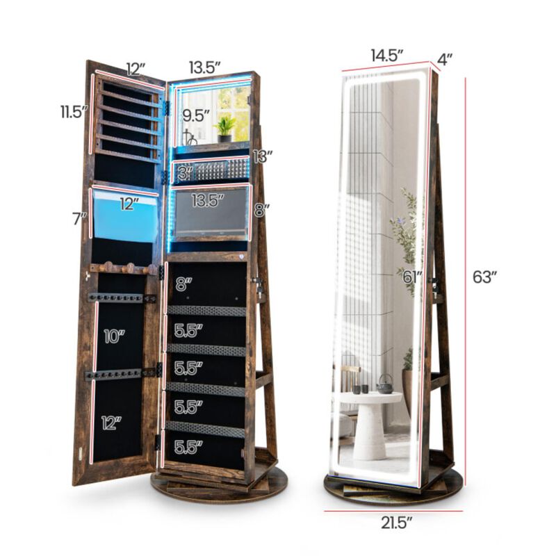 Hivvago Standing Jewelry Cabinet with Adjustable LED Lights