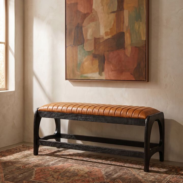 Mango Wood Arch Bench with Boucle Seat