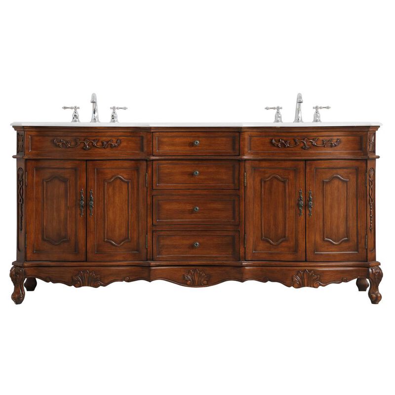 Elegant Kitchen and Bath 72 inch Double Bathroom vanity in Teak with ivory white engineered marble image number 0