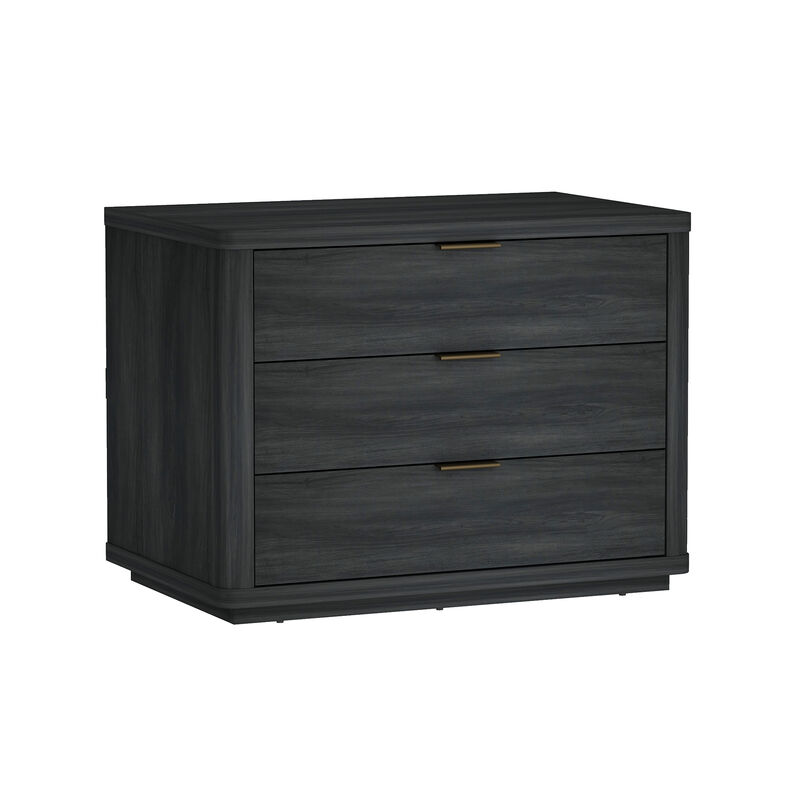 Evelyn Wide 3-Drawer Nightstand in Dark Gray