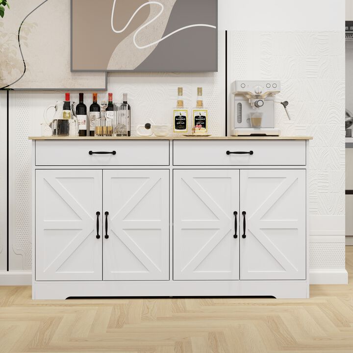 White MDF 55.91 in. Sideboard with X-panel Design Doors