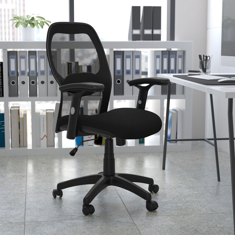 Albert Mid-Back Black Super Mesh Executive Swivel Office Chair with Adjustable Lumbar & Arms