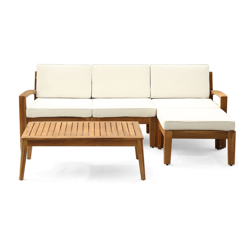 Christopher Knight Home Cairn Acacia Wood 3 Seater Sectional Sofa Set with Ottoman image number 0