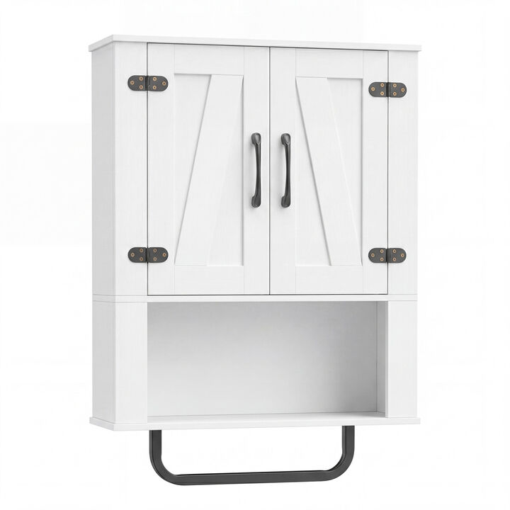 3-Tier Bathroom Wall Cabinet with 2 Barn Doors and Towel Bar