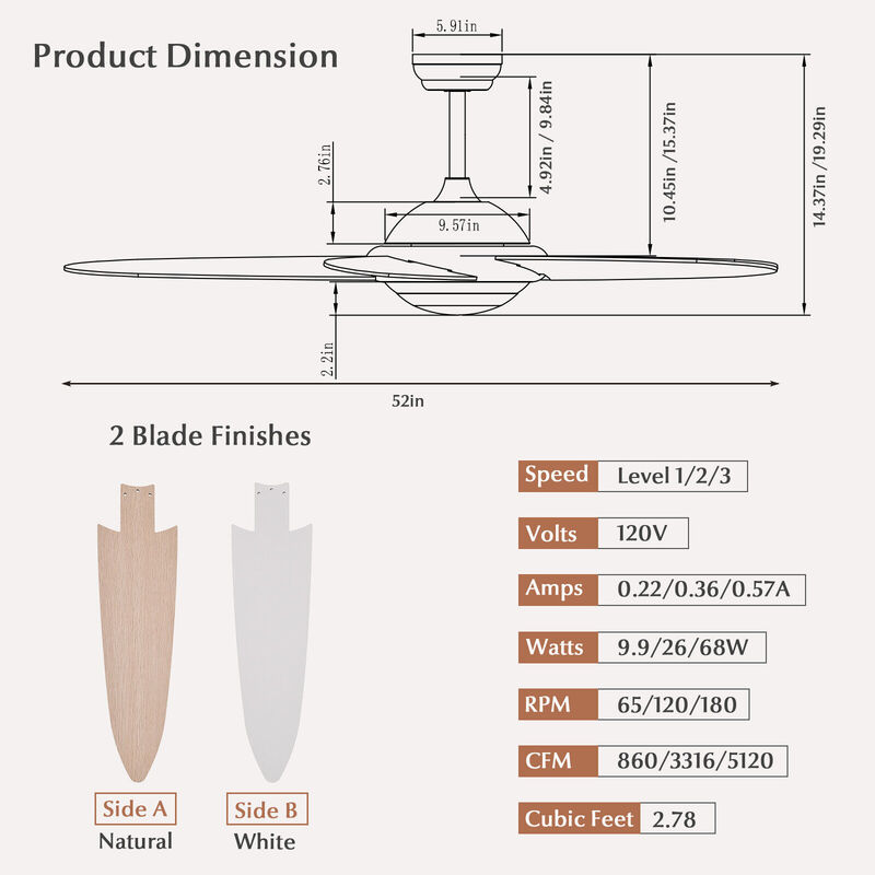Ceiling Fan with Lights and 3 Color Modes for Adjustable Lighting