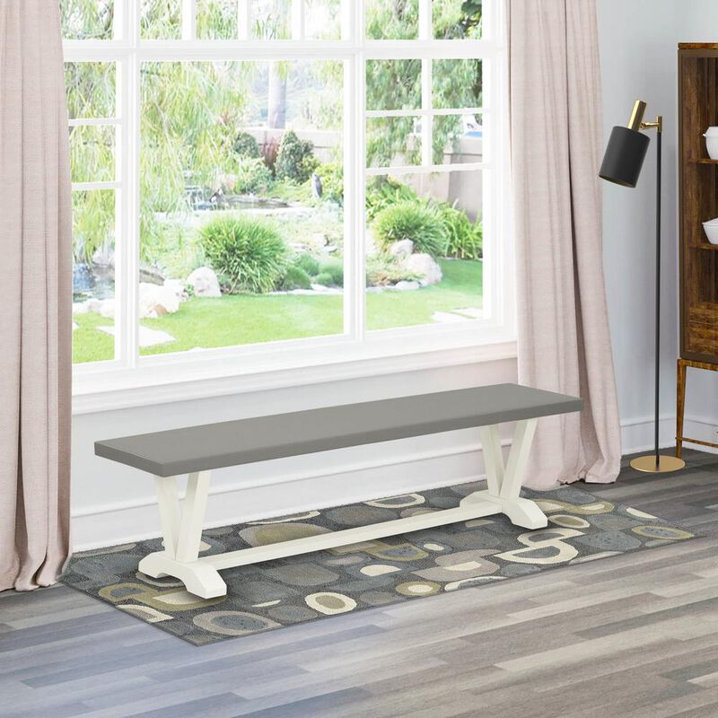East West Furniture V-Style Mid Century Modern Dining Bench with Solid Wood Seat, 60x15x18 Inch, VB096