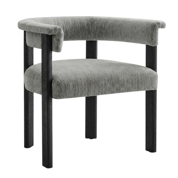 Fabric Upholstered Barrel Dining Chairs, Heathered Weave Ivory Black, Set of 2