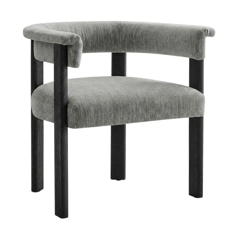 Fabric Upholstered Barrel Dining Chairs, Heathered Weave Ivory Black, Set of 2 image number 1