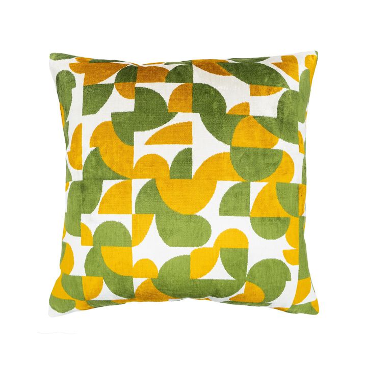 Miro Green Silk Velvet Ikat Pillow, 20" X 20"