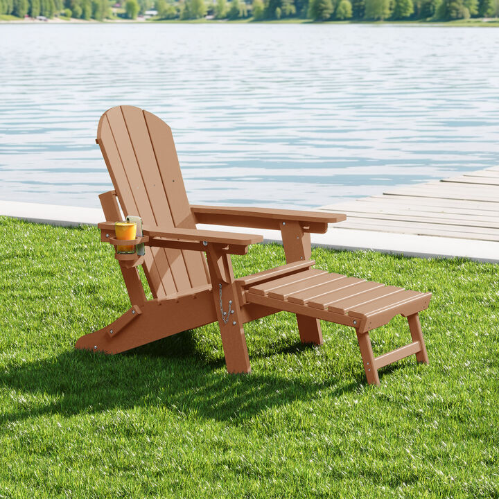 WestinTrends Folding Adjustable Adirondack Chair with Retractable Ottoman and Cup Holder