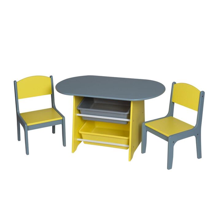 Gift Mark  Childrens Oval Table with 2 Chairs & Storage Bins