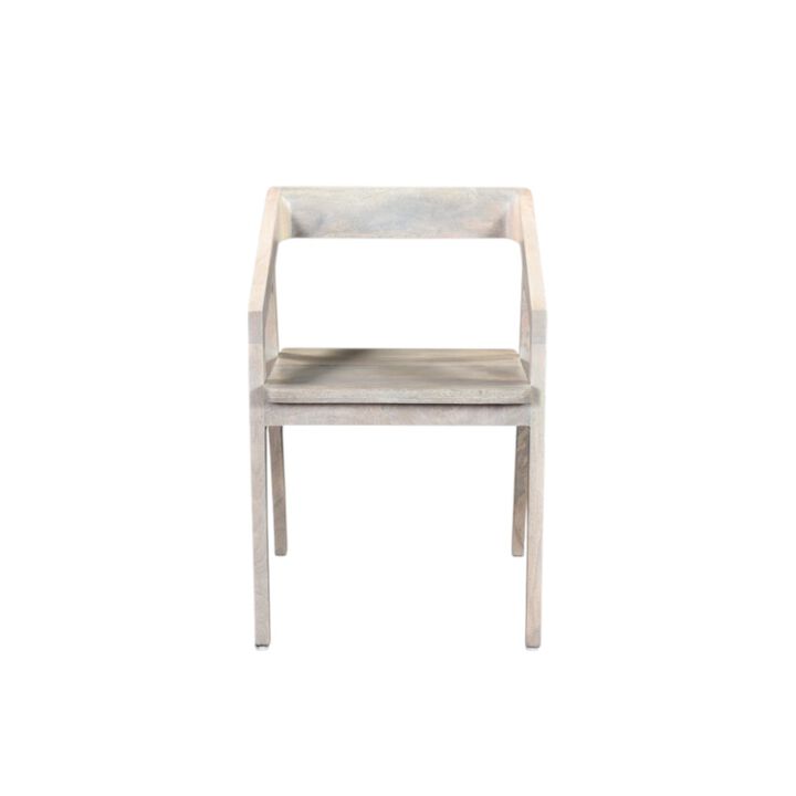 HomeRoots White Solid Wood Open Back Dining Arm Chair