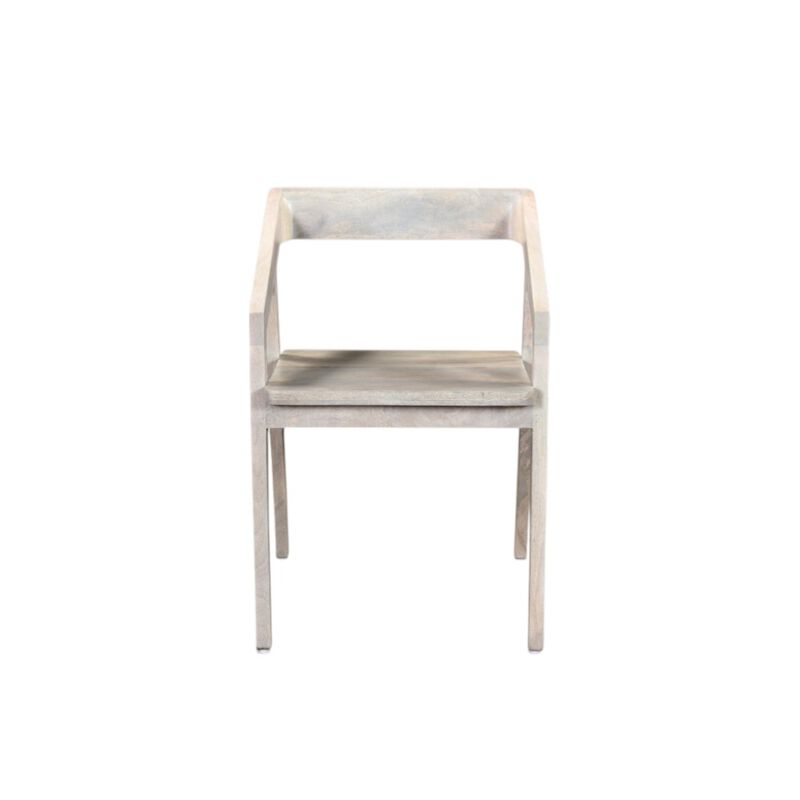 HomeRoots White Solid Wood Open Back Dining Arm Chair image number 0