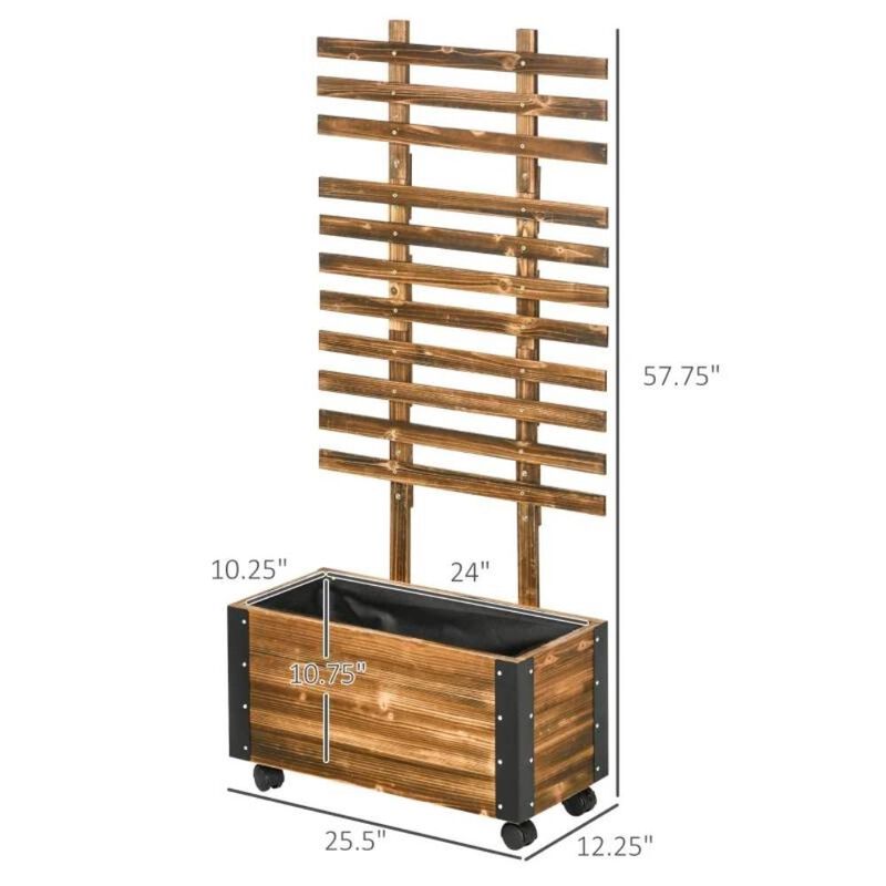 Hivvago Farmhouse Rustic Wooden Raised Garden Bed Planter with Trellis on Wheels