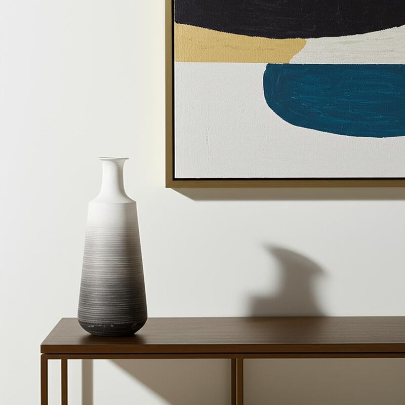 HomeRoots 20" Gray And White Ombre Metal Table Vase image number 1