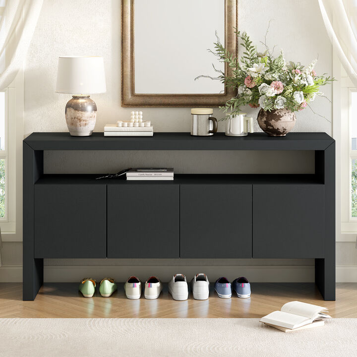 Merax Modern Minimalist Solid Wood Veneer Sideboard with Open Shelf