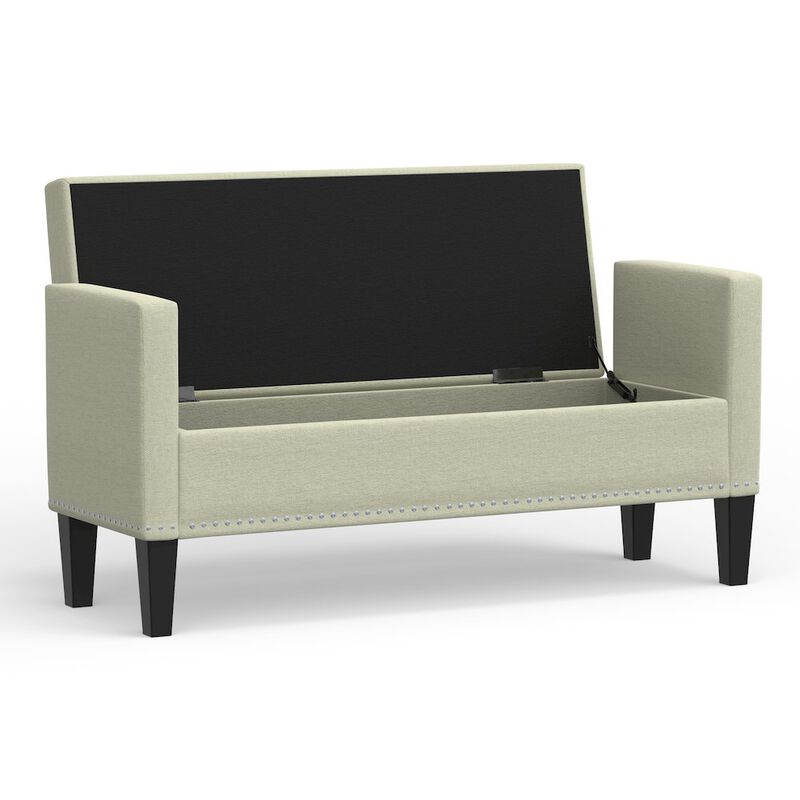 Rize Home 51.25 Storage Bench with Nailhead Trim - Beige image number 2