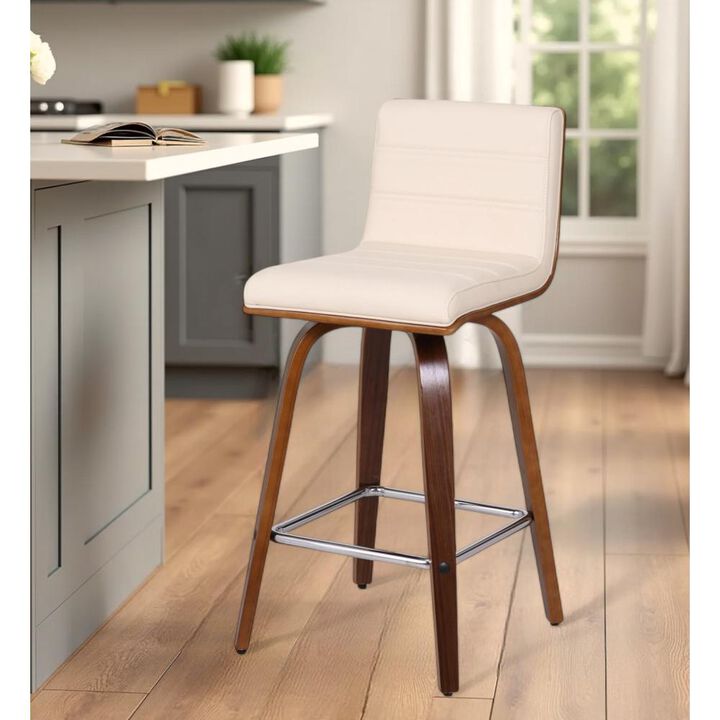 Hivvago 26 Inch Cream and Brown Fabric and Iron Low Back Counter Height Swivel Bar Chair