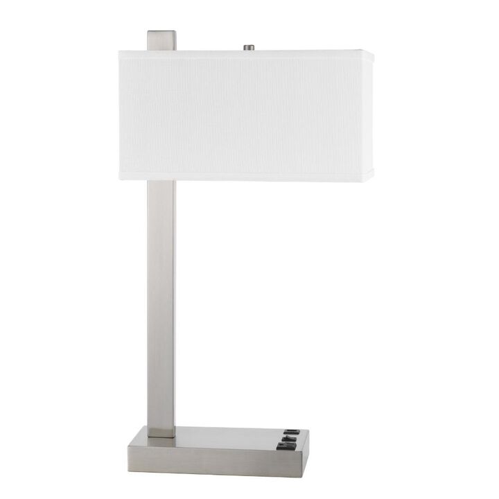 Hivvago 25" Nickel Metal Desk USB Table Lamp With White Shade