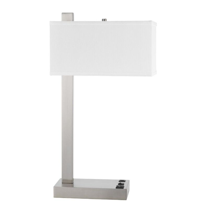 Hivvago 25" Nickel Metal Desk USB Table Lamp With White Shade