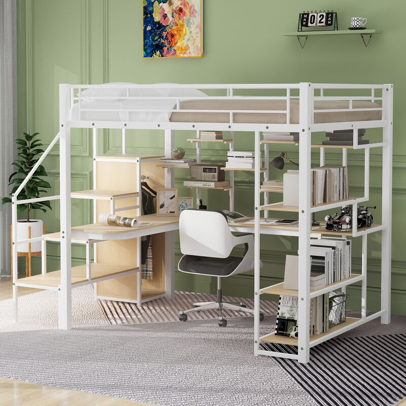 Merax Metal Loft Bed with Storage Staircase