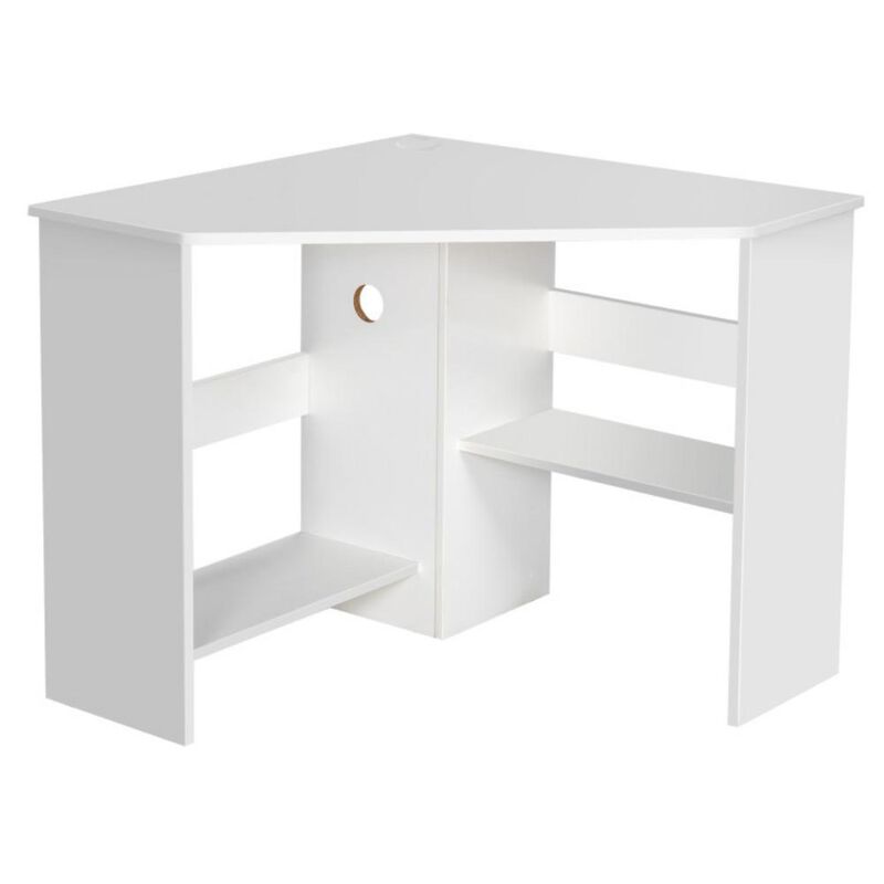 Hivvago Corner Computer Desk Triangle Writing Workstation with Storage Shelf