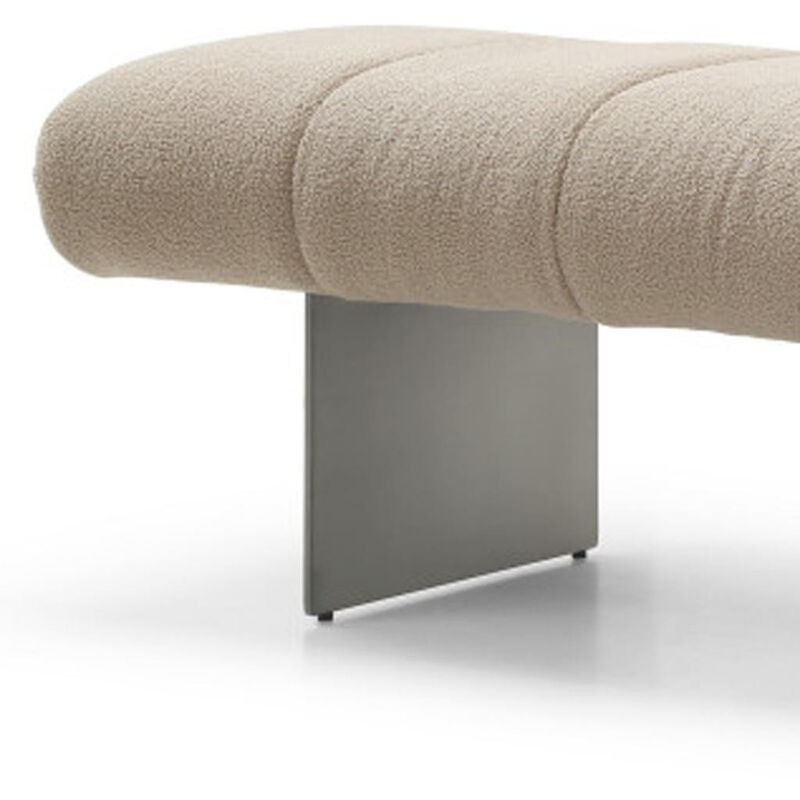 HomeRoots 63" Beige and Nickel Boucle and Steel Upholstered Bench image number 4