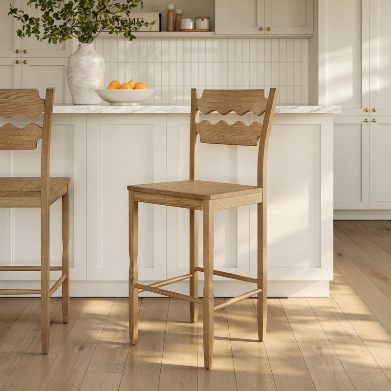 Jax Oak Wood Bar Stool With Wavy Razor Back image number 8