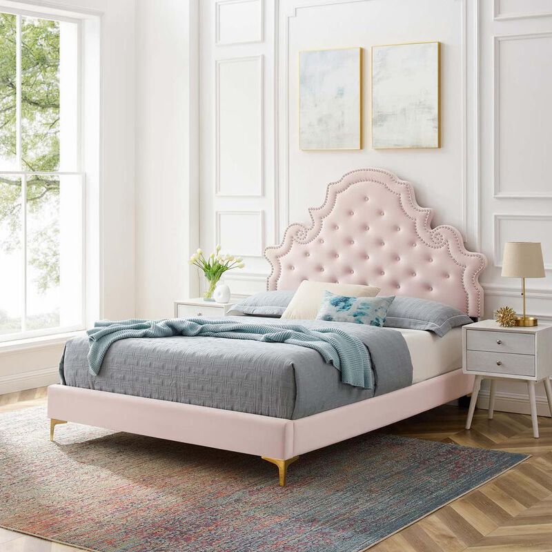 Gwyneth Tufted Performance Velvet Queen Platform Bed image number 9