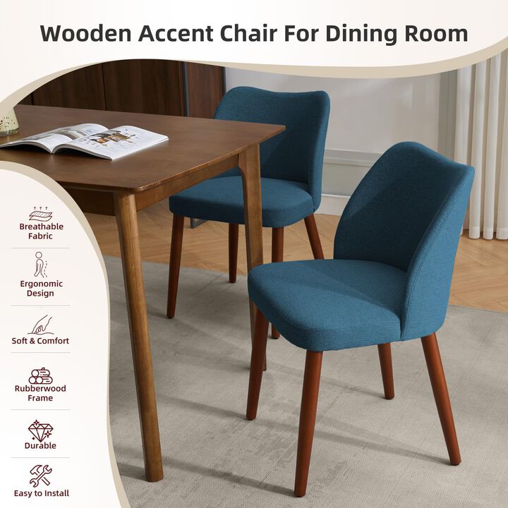 2 Pack Modern Wingback Dining Chairs, Linen Fabric Thick Cushion High Back Chairs with Rubberwood Legs for Home Dining Use