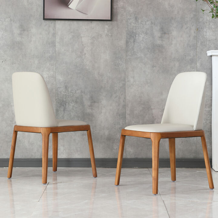 Contemporary Upholstered Dining Chairs with Wooden Legs Set of 2