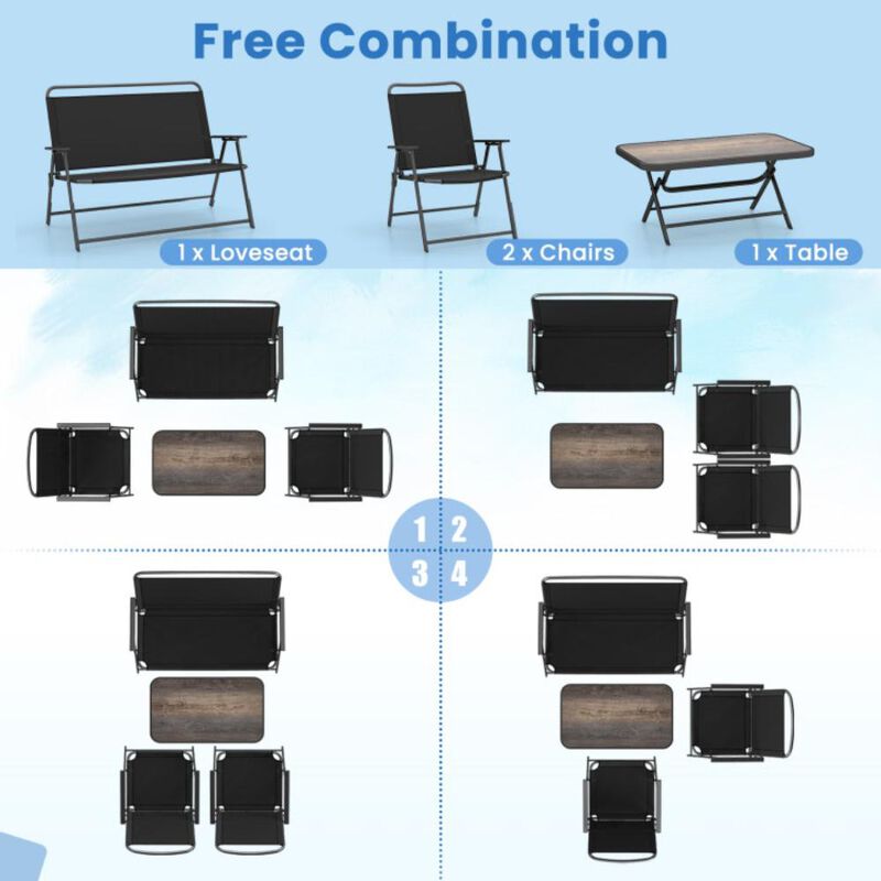 Hivvago 4 Pieces Patio Folding Furniture Set with SPC Coffee Table and Patio Chairs