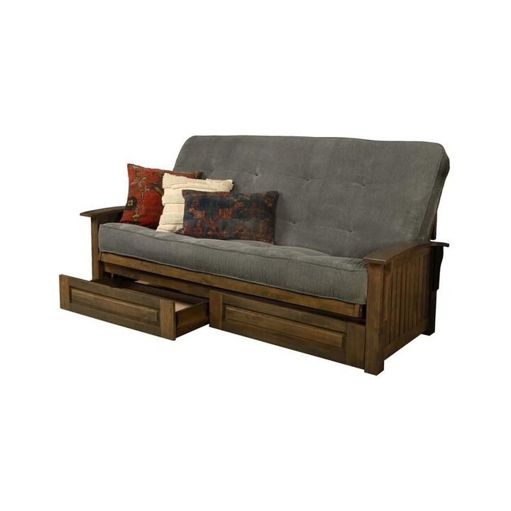 Washington Queen Frame-Rustic Walnut Finish-Marmont Thunder Mattress-Storage Drawers