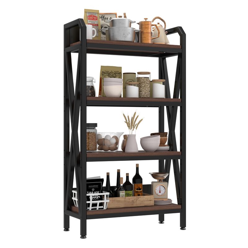4-Tier Bakers Rack with Metal and Wood Shelves for Kitchen and Home Storage image number 2