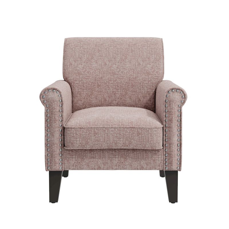 HL Home Furnishings Jean Rolled Armchairs with Nailheads in Pink Chenille