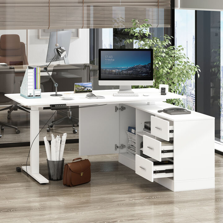 FUFU&GAGA 63-in White Modern/Contemporary L-shaped Desk Hutch Included  (63" W x 31.5" D x 29.1" H) ,Black
