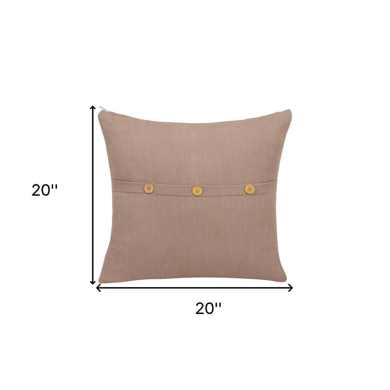 HomeRoots 20" Brown Cotton Throw Pillow With Buttons image number 4