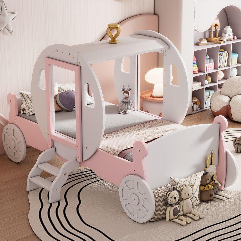 Merax Twin size Princess Carriage Bed with Crown