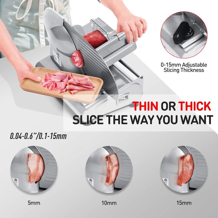 Techwood Meat Slicer, Electric Deil Food Slicer with 9inch Removable Stainless Steel Blade with Adjustable Knob for Thickness, Child Lock