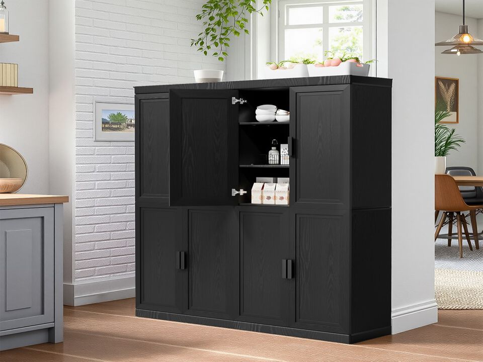 72" High Black Wood Grain Decorative Storage Cabinet with Sufficient Space for 12 Shelves