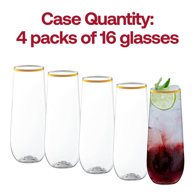 9 oz. Clear with Gold Stemless Plastic Champagne Flutes (64 Glasses) image number 4
