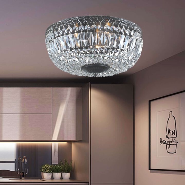 Josie 4-light 14-inch Antique Black Crystal Flush Mount Chandelier